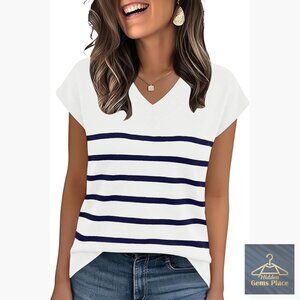 Lightweight V-Neck Cap Sleeve Pullover Sweater, Summer Knit Top, Casual &